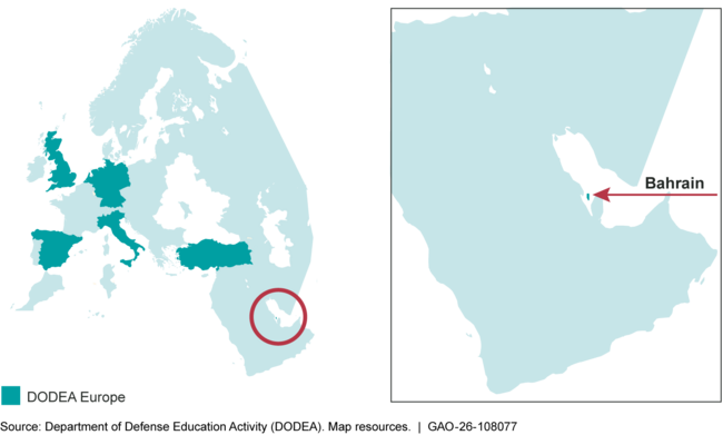 Figure: Countries with Schools in DODEA’s Europe Region, Including Bahrain