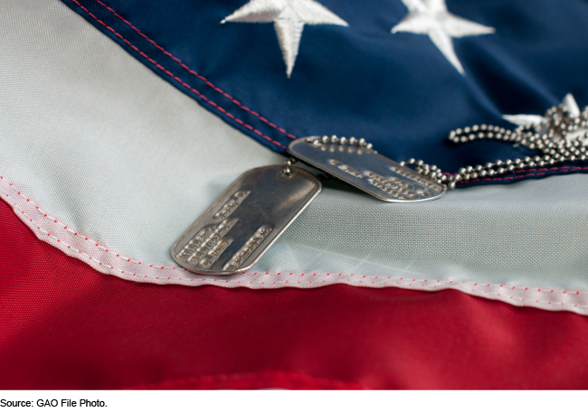 An image of a U.S. army ID tag on an American flag. 