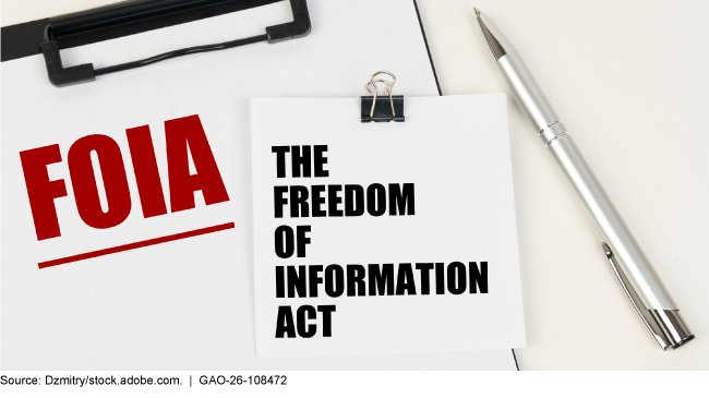 A piece of paper with the words The Freedom of Information Act. A clipboard with the word FOIA. A pen in the background. A piece of paper with the words The Freedom of Information Act. A clipboard with the word FOIA. A pen in the background.