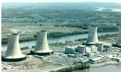 A Nuclear Power Plant with Cooling Towers and Related Facilities