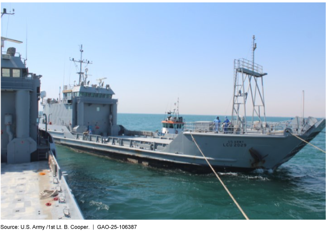 Photo showing the Army’s Landing Craft Utility can transport 5 Abrams tanks as well as other cargo.