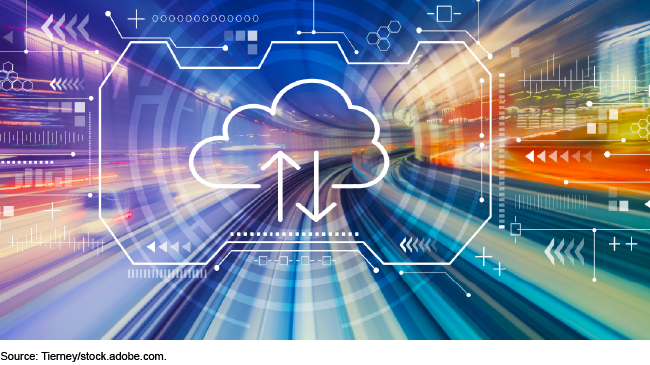 Image of cloud with arrows representing data going in and out