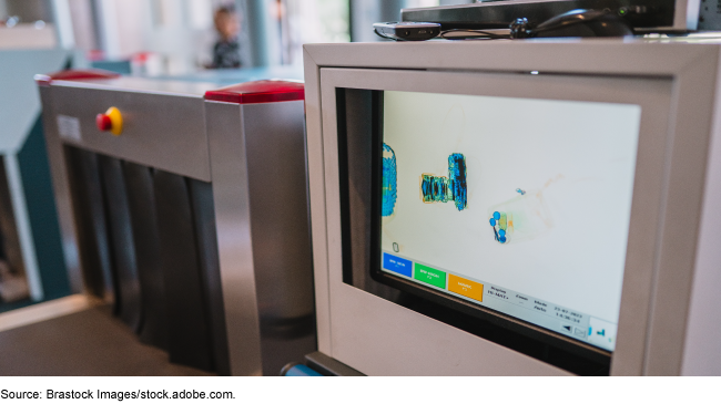 View of X-Ray Screen at a security checkpoint