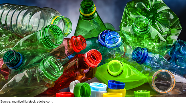 Assorted plastic bottles.