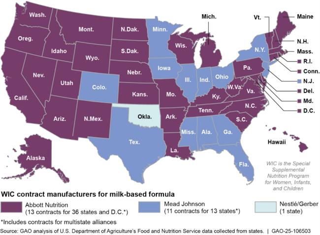 WIC Contract Manufacturers for Milk-Based Infant Formula by State, August 2024