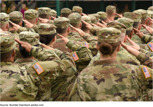 Several American soldiers giving the salute in formation. Several American soldiers giving the salute in formation.