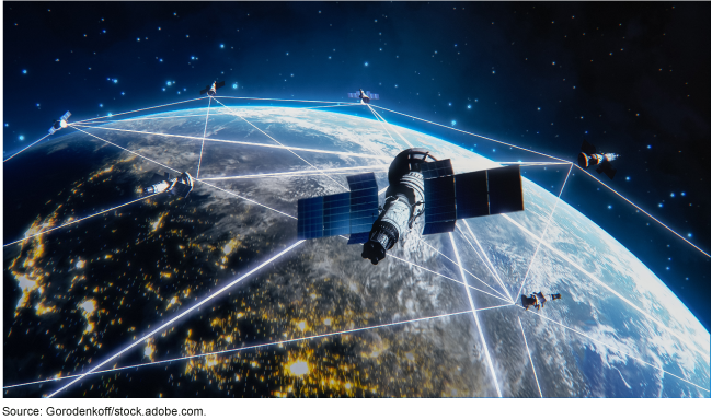 Satellites in space with three lasers going in between them.