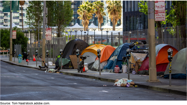 Encampments on a sidewalk.