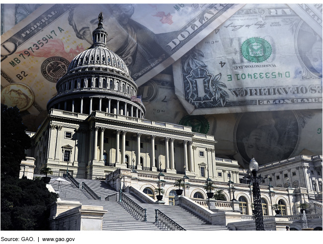 The United States Capitol with cash superimposed on the background