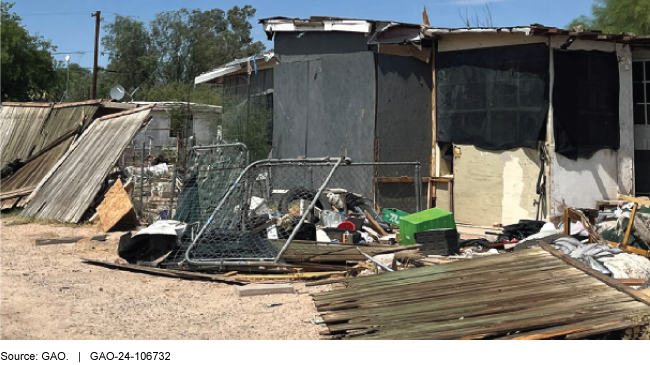 Photo showing conditions in and around a colonia in Pinal County, Arizona. 