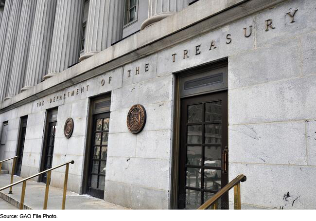 The entrance to the Treasury building.