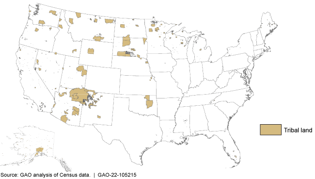 Map of the United States showing tribal lands