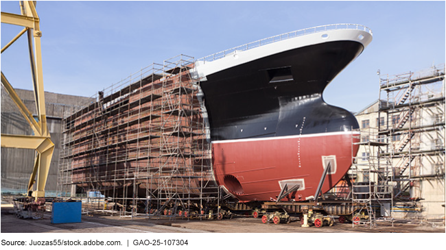 A very large ship being constructed.