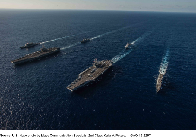Aerial photo of aircraft carriers and support out in open water 