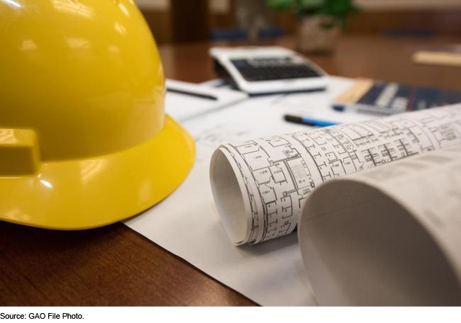 A hard hat and papers on top of a desk.