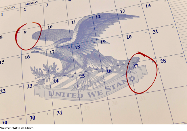 A calendar with two dates circled