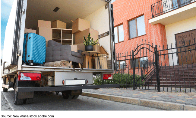 Moving truck with boxes and furniture