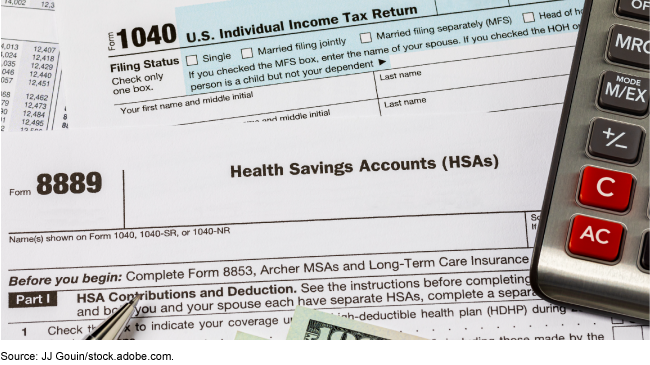 Health savings accounts (HSAs) and individual income tax return forms.
