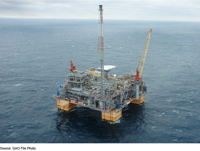 A square-shaped platform raised above the sea topped by equipment. 