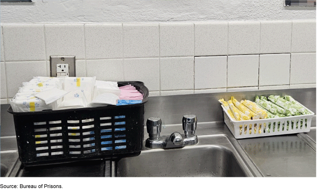 Pads, panty liners, and tampons provided to individuals at one Bureau of Prisons institution. Pads, panty liners, and tampons provided to individuals at one Bureau of Prisons institution.