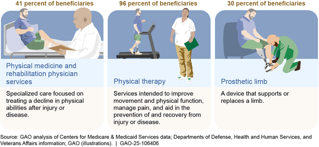 Percentage of Traditional Medicare Beneficiaries Who Lost a Limb in 2016 Receiving at Least One Selected Rehabilitative Service or Prosthetic Limb, from 2016 through 2019