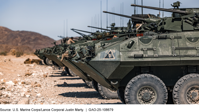 A photo of several light-armored vehicles operated by the U.S. Marine Corps.