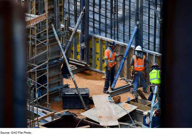 A group of construction workers at a construction site.