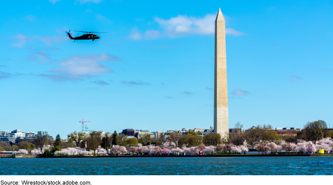 Helicopter flying by Washington Monument