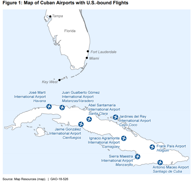 Figure 1: Map of Cuban Airports with U.S.-bound Flights