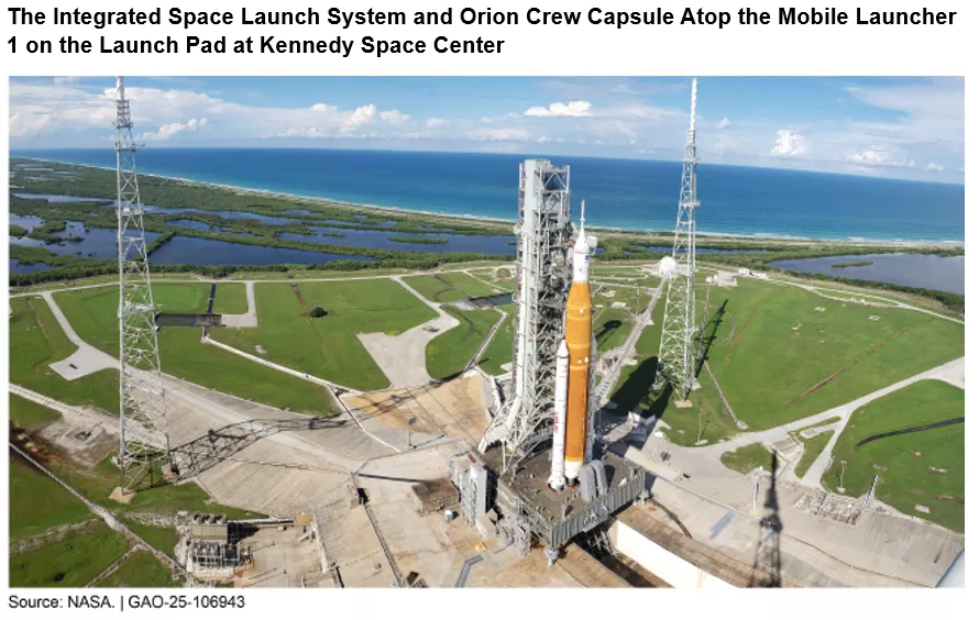 Photo of NASA's integrated Space Launch System and Orion crew capsule atop the Mobile Launcher 1 on the launch pad at Kennedy Space Center 2024.PNG