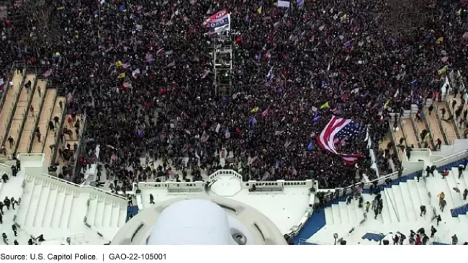 Photo showing January 6th crowd on the Capitol steps, taken from above