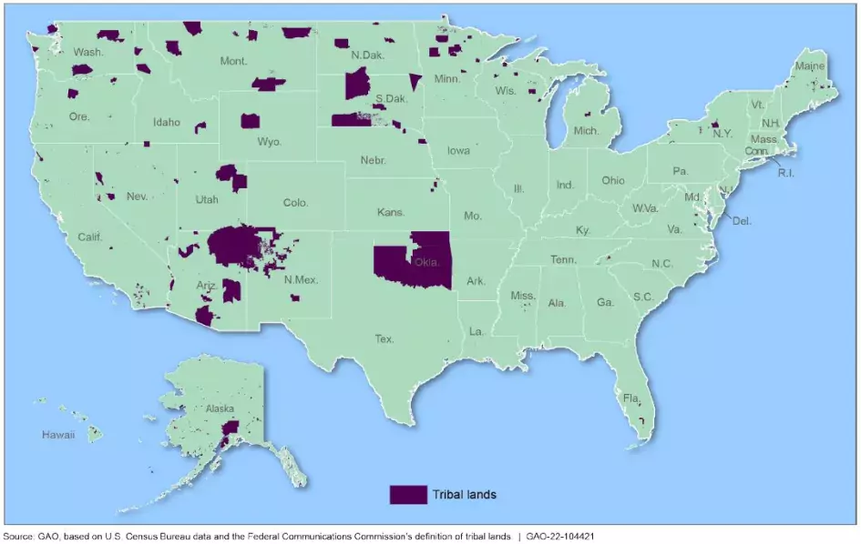 Map of the United States showing where Tribal lands are located