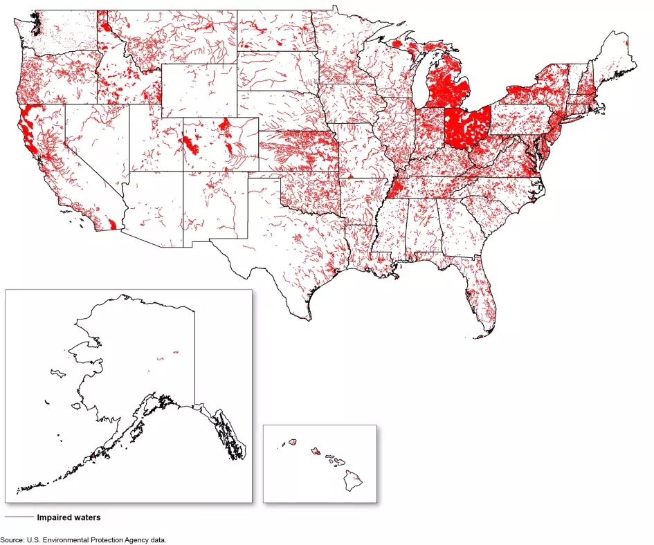 Map showing impaired water bodies in the U.S. <a href=