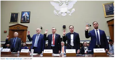 Photo showing GAO's Chris Currie testifying before Congress along with other federal officials.