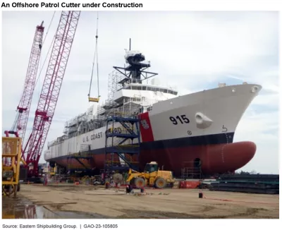 Photo of an Offshore Patrol Cutter under construction.