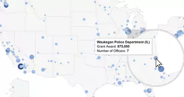 GAO-13-521 Interactive Map Graphic: Geographic Dispersion of the COPS Hiring Program Grant Awards, Number of Officers Funded, and Federal Share of Compensation Per Officer, Fiscal Years 2008 through 2012