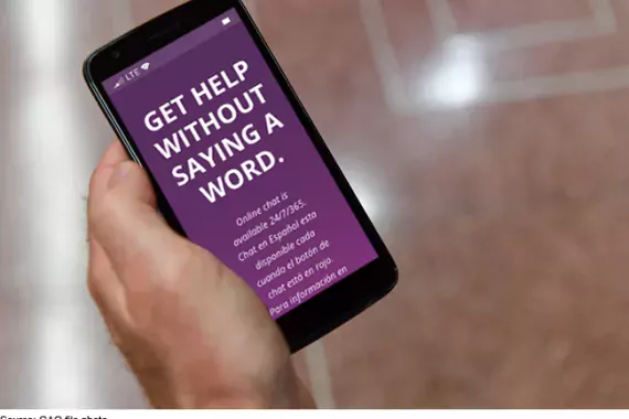 Cell phone showing &quot;Get help without saying a word&quot;